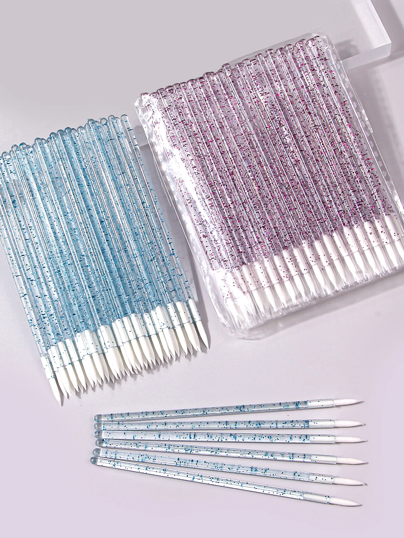 50Pcs Eyeliner Makeup Brush Crystal Handle Soft Fiber Lip Line Outline Brush Eyeshadow Blending Applicator For Woman Beauty Tool