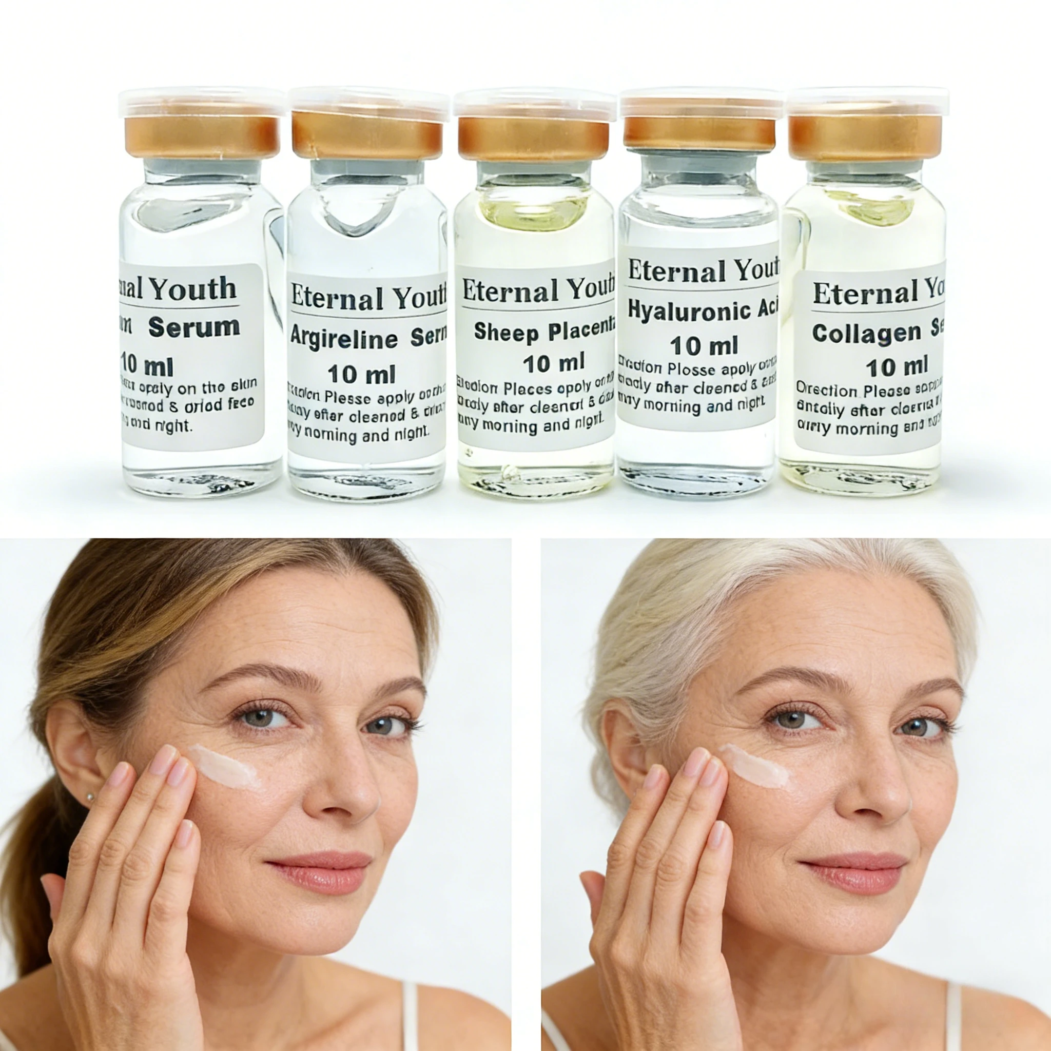 

Набор из 5 штук: Укрепляющая и подтягивающая сыворотка против морщин с гиалуроновой кислотой, коллагеном и экстрактом плаценты овцы для омоложения кожи