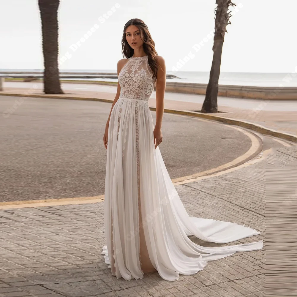 

2026 Vintage Women Wedding Dresses Halter Sleeveless A-Line Chiffon Bride Gowns Engagement Banquet Vestidos De Novia Customized