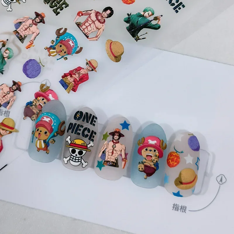 Cute One Piece Nail Stickers Anime Cartoon New Craft 5D Thin Tough Embossed Nail Stickers Slider Decorative Adhesive Nail Decals