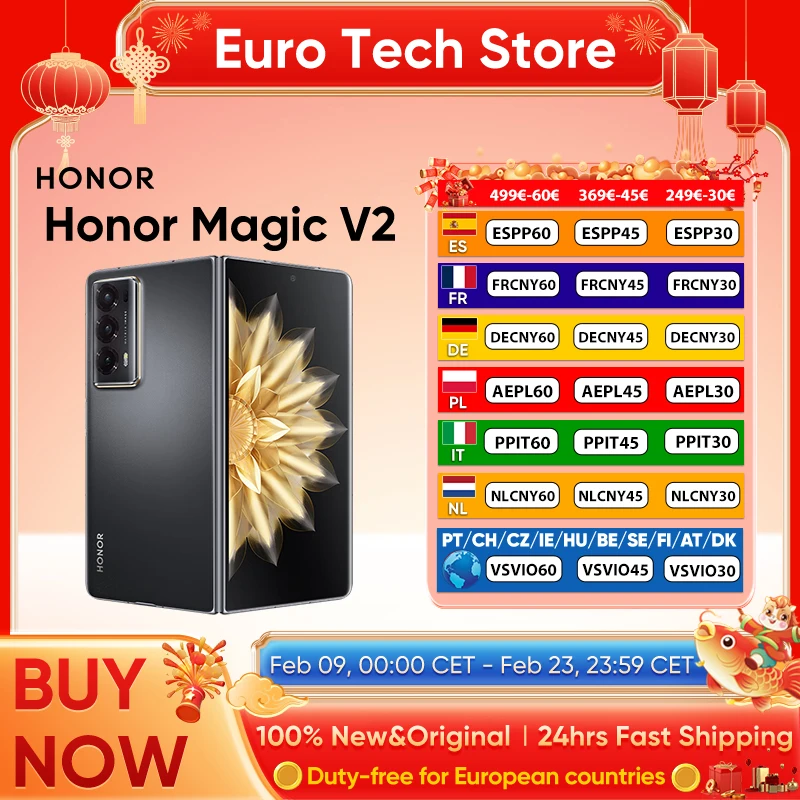 Honor Magic V2 versión Global 5G teléfono inteligente plegable Snapdragon 8 Gen2 LTPO pantalla OLED 120Hz 50MP Triple cámara Android móvil