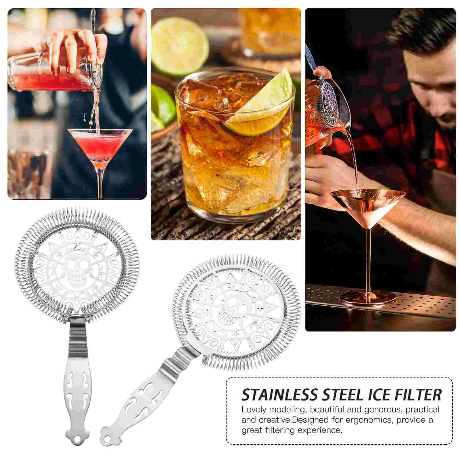 

Stainless Steel Ice Filter Barware Strainer Mixologists Fine Mesh Professional Cocktail Bartenders Cubes
