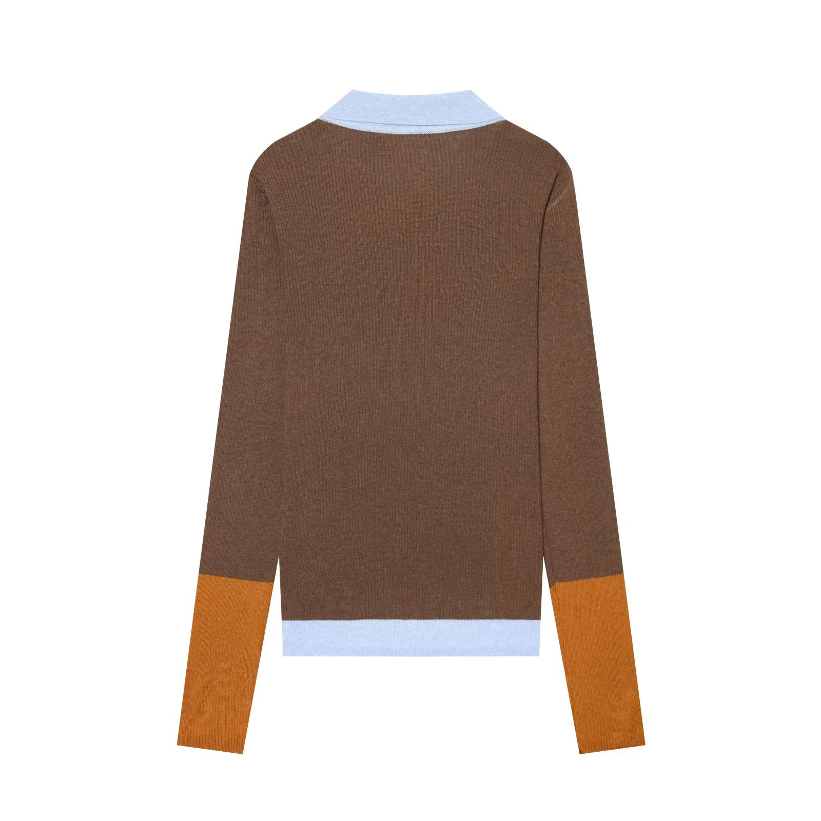 2026 Autumn New Women's Simple Fashion Long Sleeve Color blocked Ribbed Knitted Polo Shirt