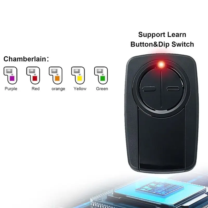 DT21 Universal Garage Door Opener Remote 2-Button Klik5U-Bk2 Klik3U-for Bk, for Red/Orange/Purple/Green/Yellow Learn Button or