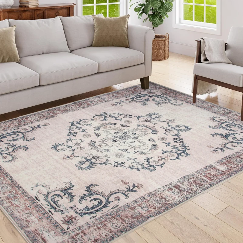 

Vintage Bohemian Living Room Area Rug 5x7, Non-Slip Machine Washable Rug, Traditional Persian Area Rug, Non-Shedding Floor Carpe