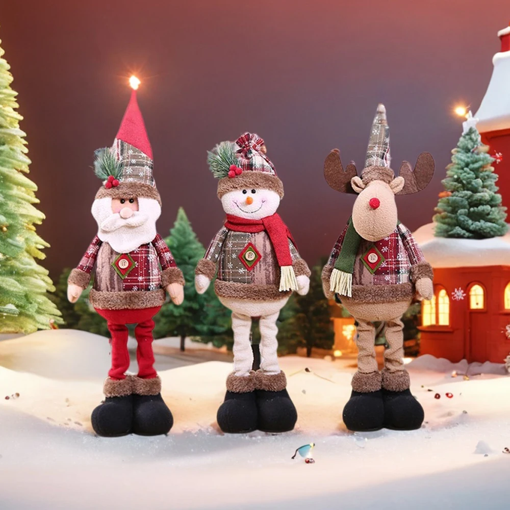 Christmas Decorations Telescopic Christmas Doll Home Decor New Year Gifts for Children Santa Claus Snowman Reindeer Figure