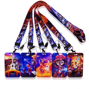 Disney Coco-portatarjetas de identificación con cordones para mujer, correa para el cuello de negocios, funda para tarjetas de crédito, soporte para insignia para niña, Clip retráctil