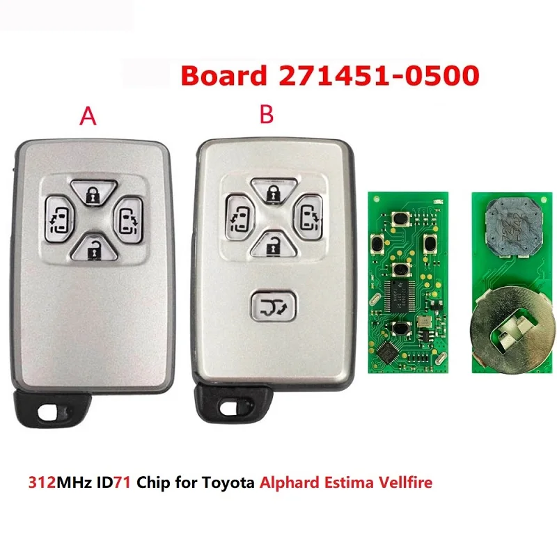 

CN007255 For Toyota Smart Key 4 Buttons Slider Door 312MHz Part Number 271451-6230 Black Cover PCB 6221 Board