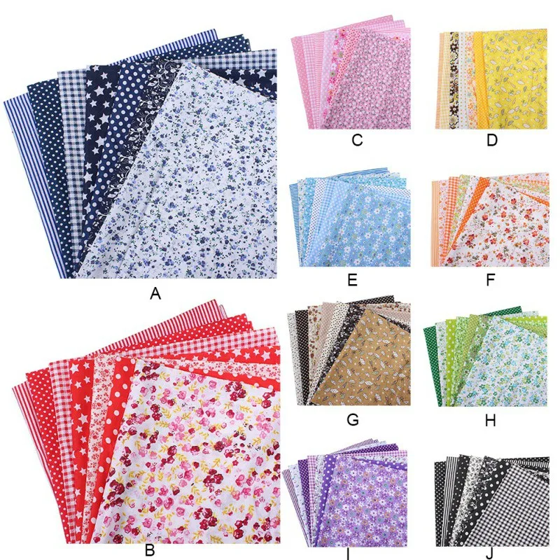 7pcs Squares 25*25cm Colorful Patchwork Cotton Sewing Fabric Quilt Material DIY Home Quarters Handcraft Needlework Fabric