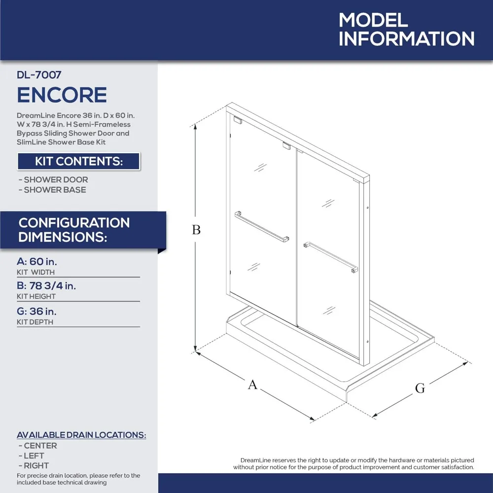 36 in. D x 60 in. W x 78 3/4 in. H Bypass Shower Door in Oil Rubbed Bronze and Left Drain Biscuit Base Kit