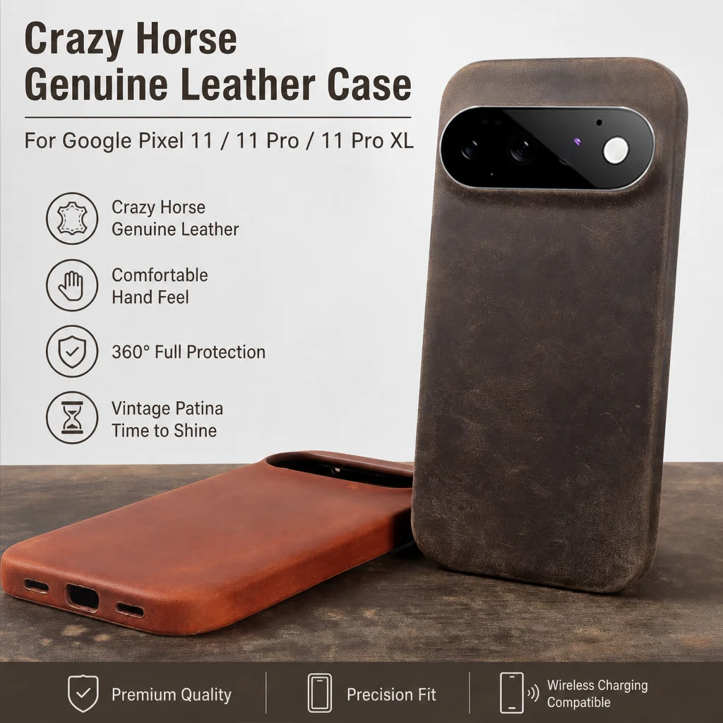 Etui magnetyczne z prawdziwej skóry Crazy Horse do Google Pixel 11 10 Pro XL, ochronne etui z krowiej skóry z funkcją Magsafe. — zdjęcie produktu 6