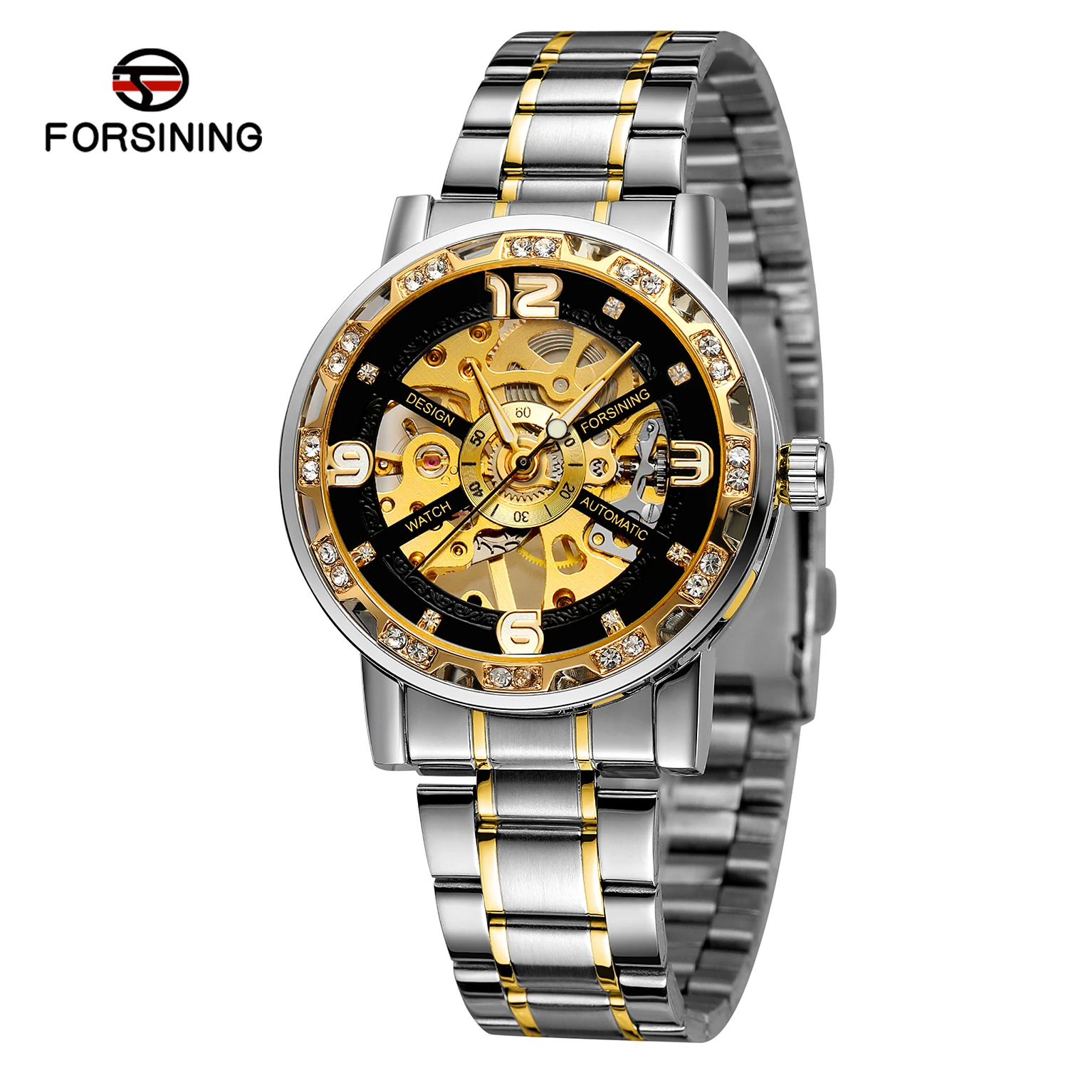 

FORSINING модные повседневные роскошные мужские механические часы со скелетом и стразами, светящиеся указатели, крутые стальные мужские наручные часы