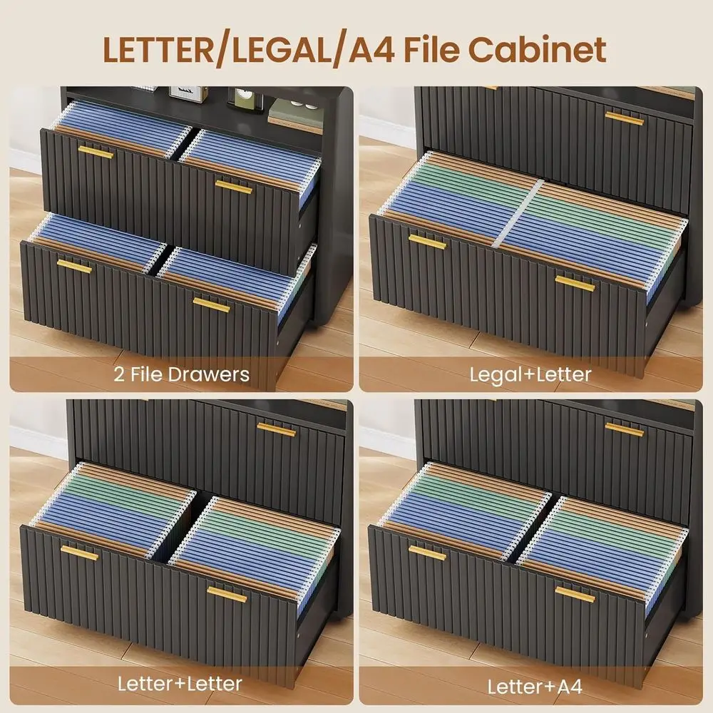 خزانة ملفات بذراع سوداء 31.5 مع حرف/قانوني/A4، وشريط طاقة، وتخزين حامل الطابعة