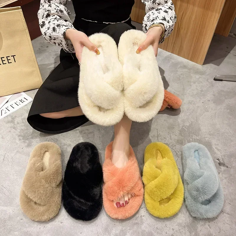 

Women's Plush Slippers Wear Korean Version of Autumn/winter Home Comfort Warm Cotton Slippers Flat Shoes Ladies Slippers