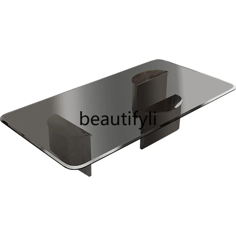 

Light luxury Italian minimalist tempered glass rectangular coffee table combination