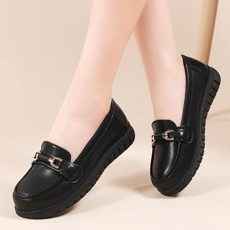 

Women Genuine Leather Shoes With Low Heels Slip On Casual Flat Shoes Women Flats Summer Women Loafers Soft Nurse Ballerina Shoes