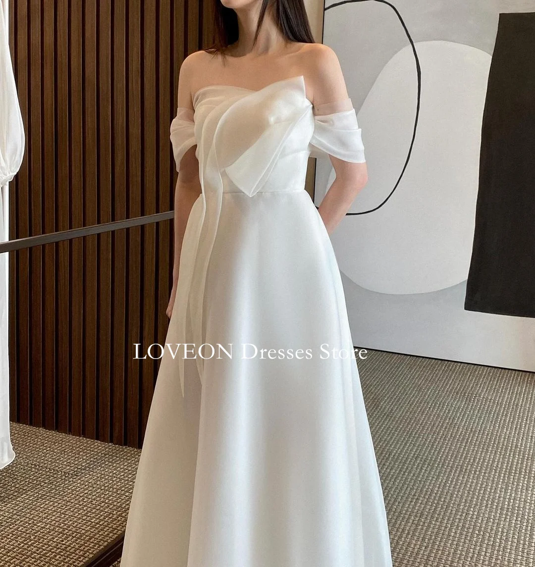 GIOIO Strapless Wedding Dresses Floor Length 프롬드레스  Korea Organza Corset  Short Sleeves Ivory Bride Gowns Party Women Bride