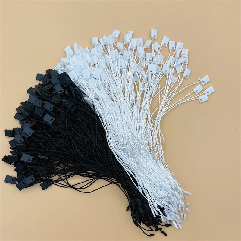 500pc White Black Tag Rope Plastic Square Polyester Rope Snap Lock Pin Loop Fasteners For DIY Garment Bag Tags Cards Accessories