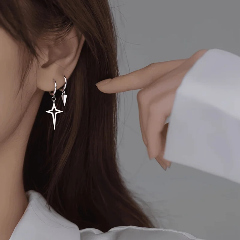 Fashionable Asymmetrical Cross Triangle Alloy Earrings Daily Personalized Women's Jewelry
