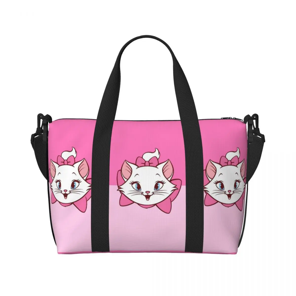 

Custom Marie Cat Beach Tote Bag for Women Extra Large Gym Carry On Cartoon Movie Pink Kitten Film Travel Shopping Bags