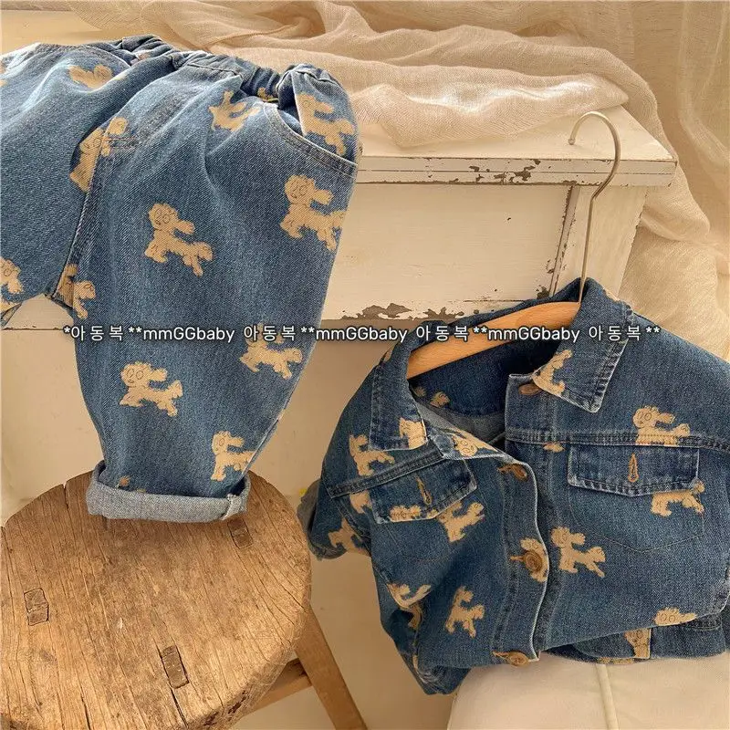 Boys Girl Spring Clothing Set New Fashionable Children\'s Denim jacket Spring and Autumn Baby Jeans 2PCS Children\'s Clothing