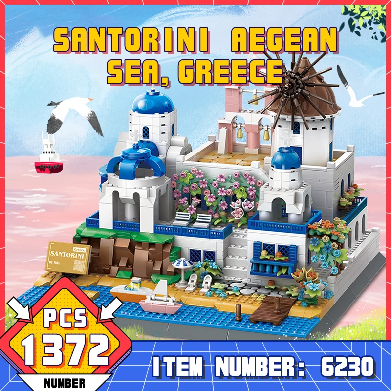 

WG6230 Large Building Blocks Love Sea Santorini Island Small Particles Adult Boys Technical Creative Toys Children Cartoon Toys