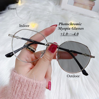 Ultralight Round Anti Blue Light Photochromic Myopia Glasses for Women Rose Gold Silver Optical Metal Spectacle Frame Eyeglasses