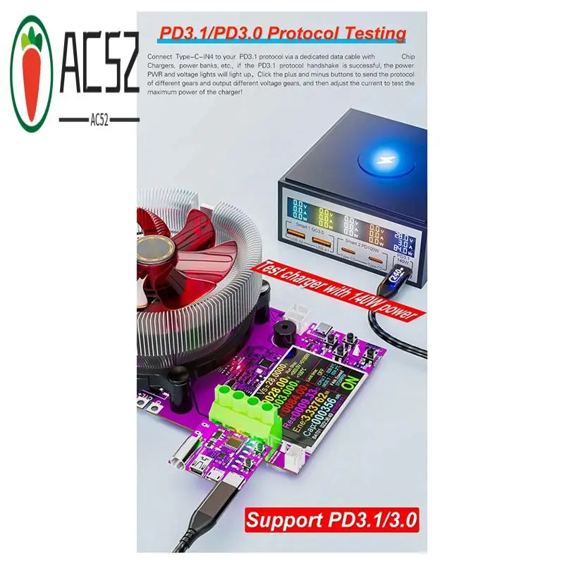 AC52-Type-C PD3.1 Fast Charging 4-Wire Test Board Voltage Meter Deceiver 140W Charger Aging Tool For DL24 Load Tester