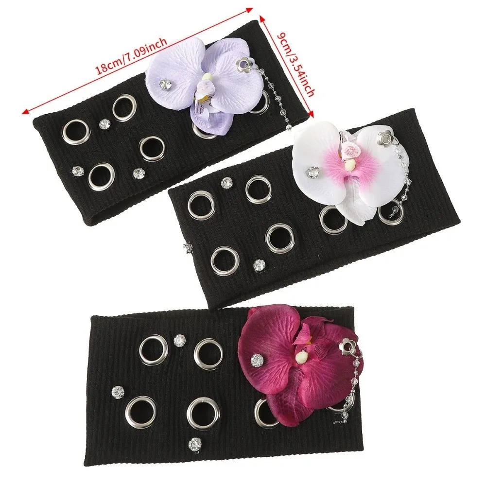 새로운 다목적 펑크 머리띠 높은 탄성 구멍 헤어 스트랩 짠 구멍 디자인 금속 락 머리띠 하이틴 액세서리