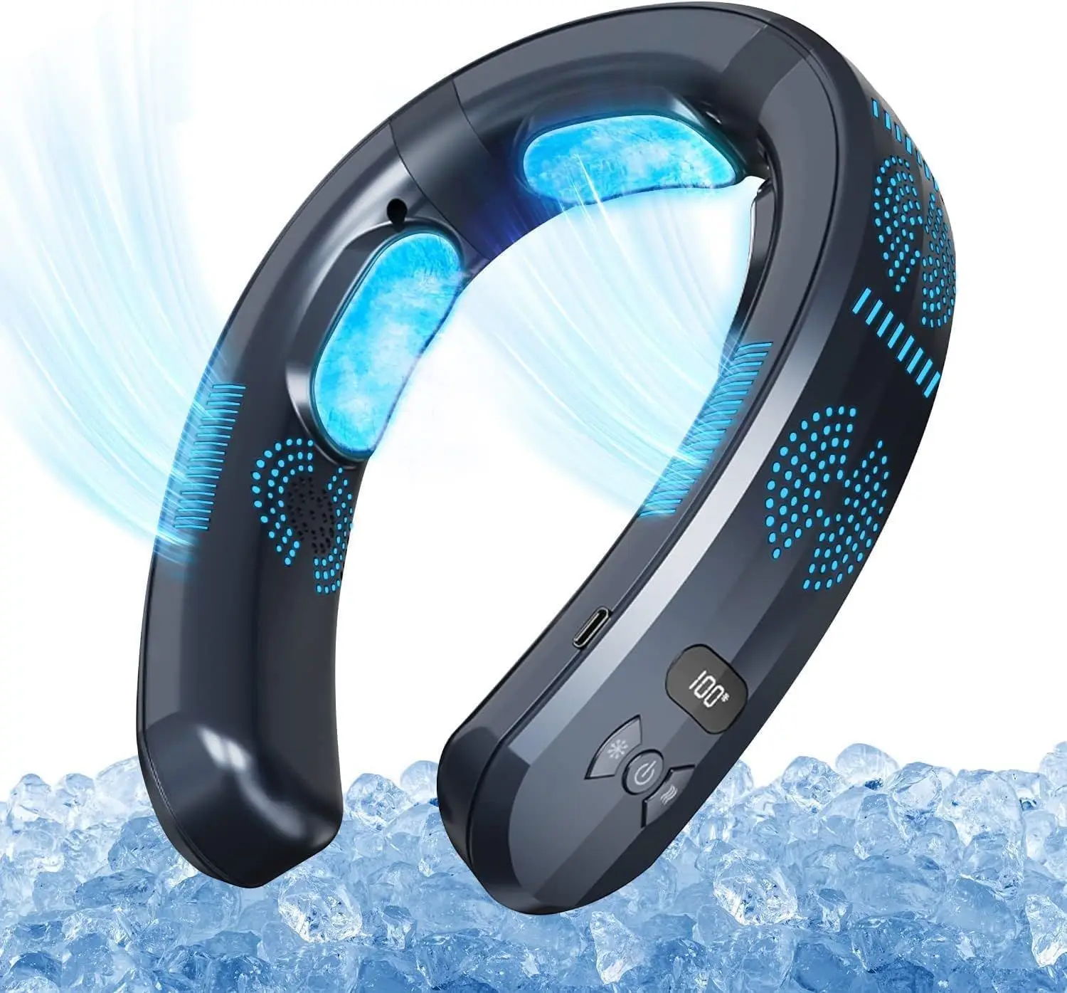 Nouveau ventilateur suspendu au cou à semi-conducteur, ventilateur USB pour personne paresseuse, ventilateur de refroidissement, de chauffage et de refroidissement à affichage numérique portable