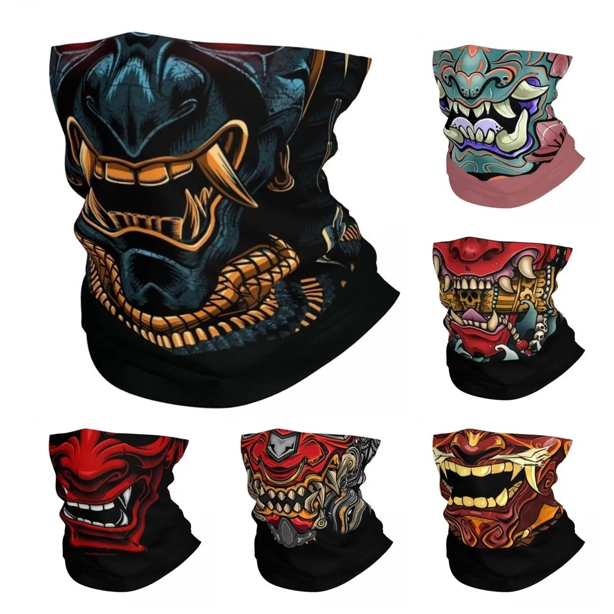 Awesome Samurai Oni Demon Bandana Neck Gaiter Printed Japan Devil Anime Balaclavas Mask Scarf Warm Headwear Hiking Unisex Adult