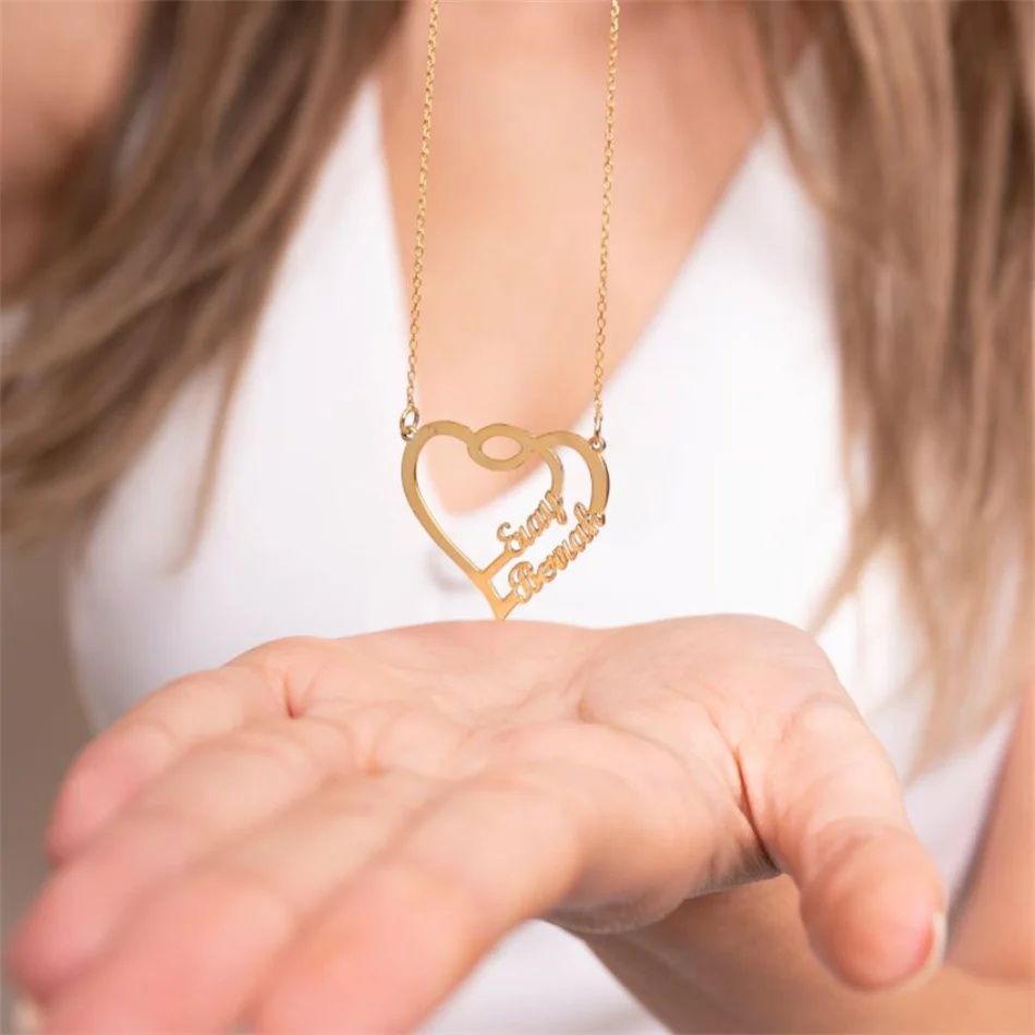 Custom Heart Name Plate Necklace Personalized Stainless Steel Jewelry Multiple Names Pendant Women Chain For Couples Gifts