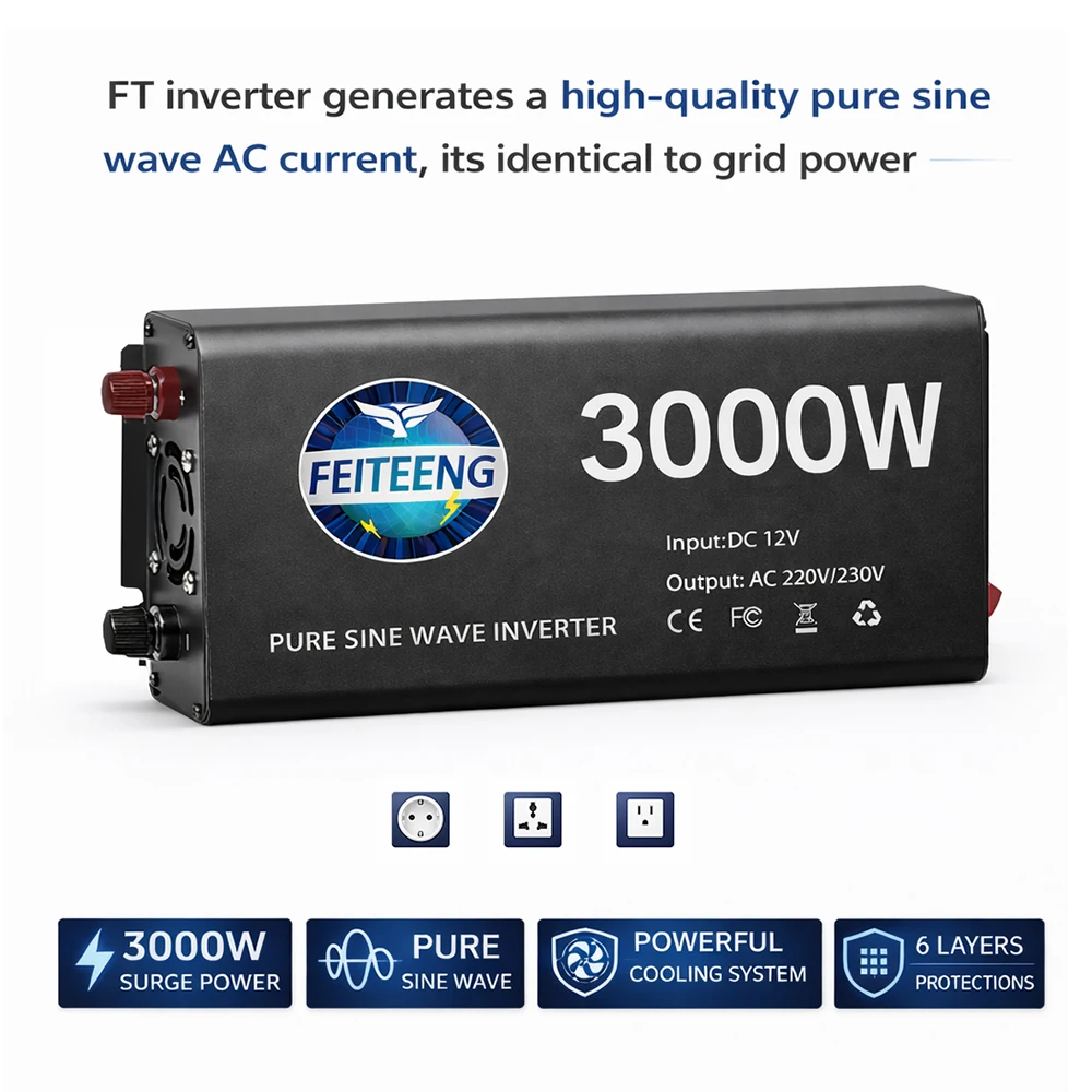 WGE 36V DC Power Inverter Naar 220V AC Converter, Socket Auto Omvormer 1200w 1607184972