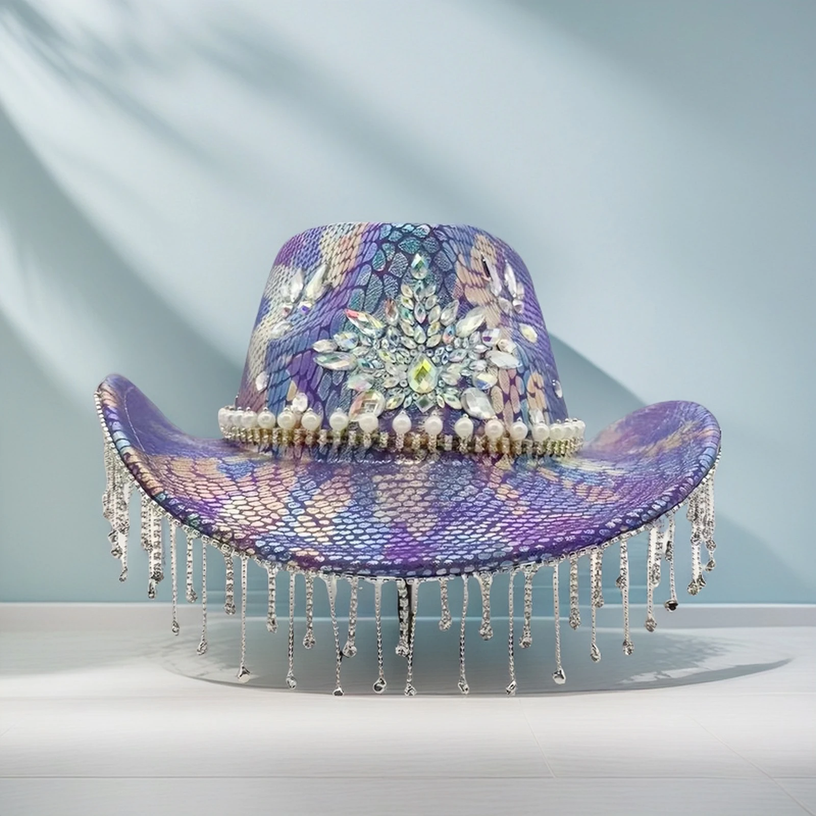 

HongLuan Silver Western Cowboy Hat Rhinestone Man - Vintage Cowboy Accessories & Country Cowgirl Hats for Ladies Adults Woman