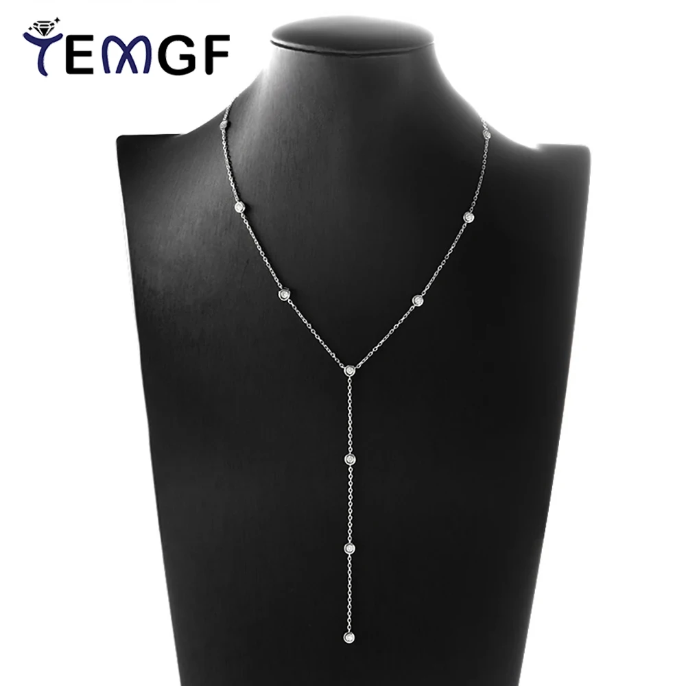 

TEMGF S925 Sterling Silver Necklace Unique Tassel Design 3mm Moissanite for Women Party Fashion Festival Love Gift Fine Jewelry