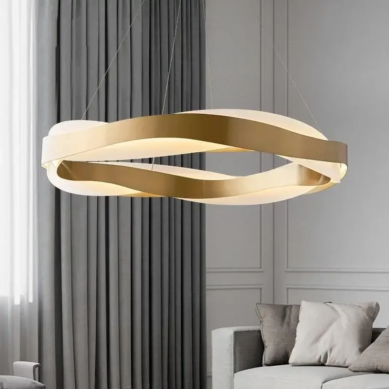 Light luxury minimalist chandelier modern simple round dining room light imitation copper living room chandelier