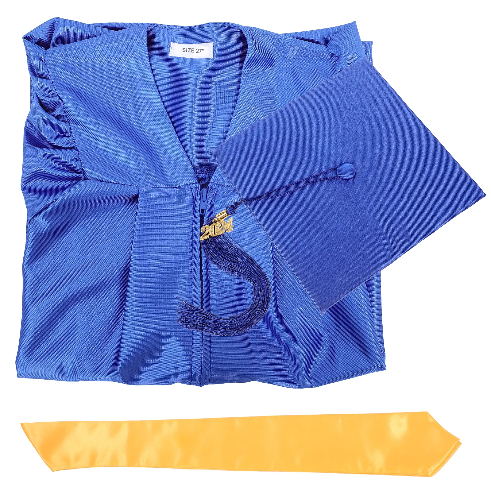 

1 set Kids Graduation Gown Cap Set 2024 Blue Shawl Stole Polyester Robe Elementary School Preschool Graduation Sash Kids Gown