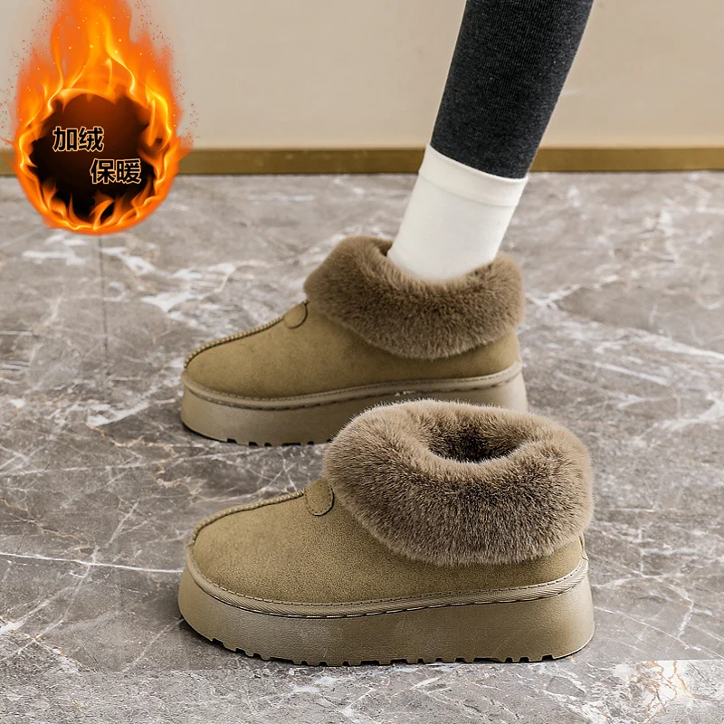 

2026 Thick Plush Platform Snow Boots Women Winter Keep Warm Fur Cotton Shoes Woman Faux Suede Slip-On Ankle Botas Padded Shoes