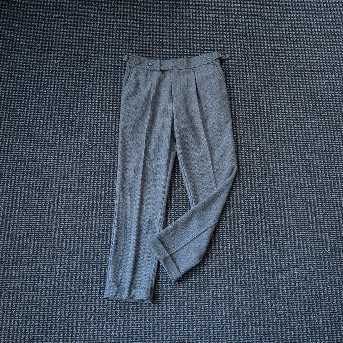 50% wool herringbone pattern small straight pants men's gentleman old money casual pants