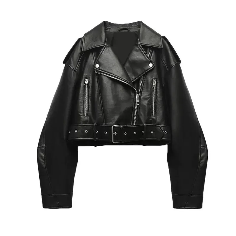 

Autumn/Winter New Women's Street Fashion Washed Imitation PU Leather Jacket Motorcycle Zipper Style