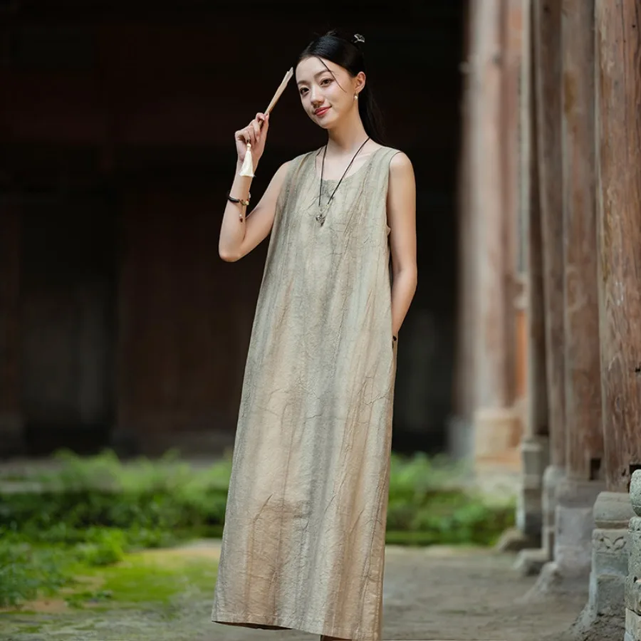 

【New style】26 original cotton linen women's clothing ramie cotton thin dirty dyed Chinese skirt women's loose sleeveless vest d