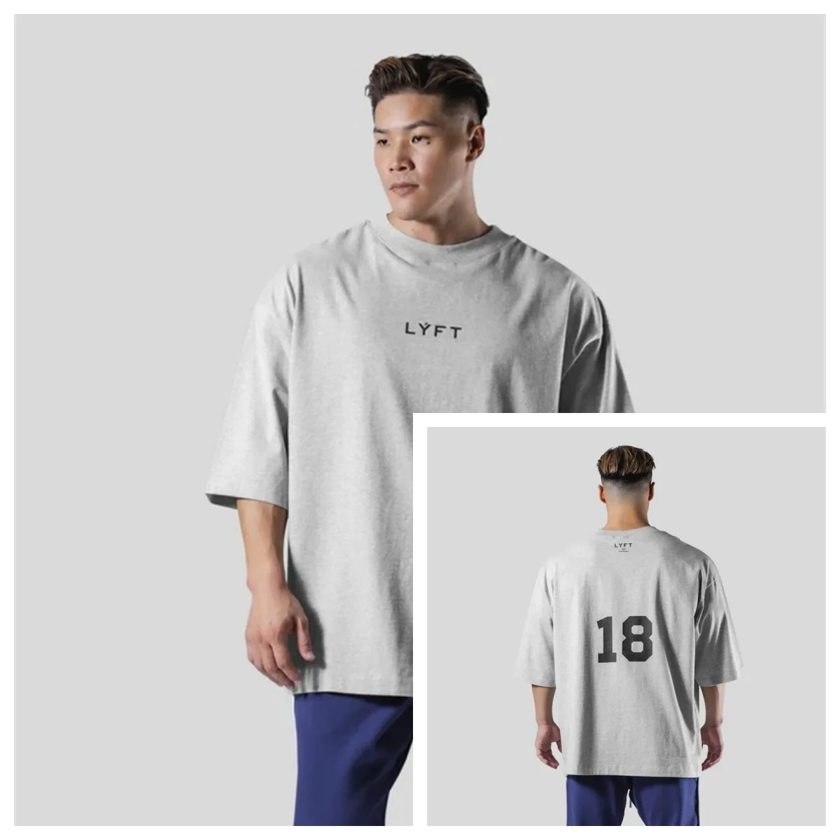 LYFT Fitness Loose Short Sleeve Bodybuilding Men's Sports Casual Running Breathable Cotton Half Sleeve T-shirt Print