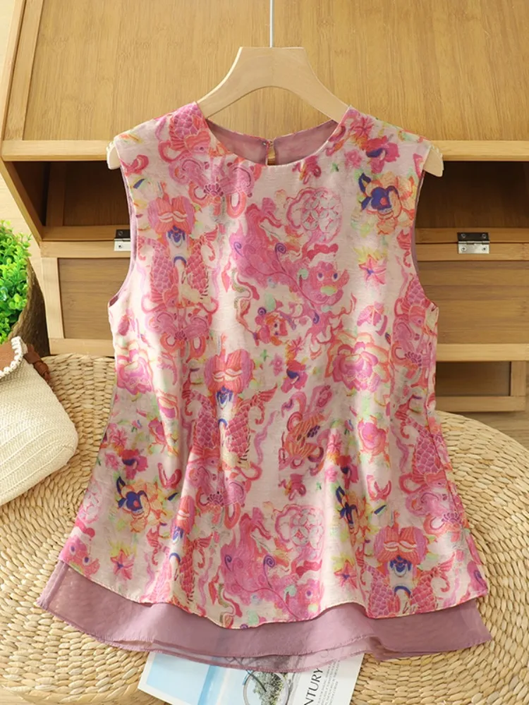 

Длинный женский летний топ из хлопка и льна в китайском стиле с принтом в этническом стиле, свободный крой, круглый традиционный топ