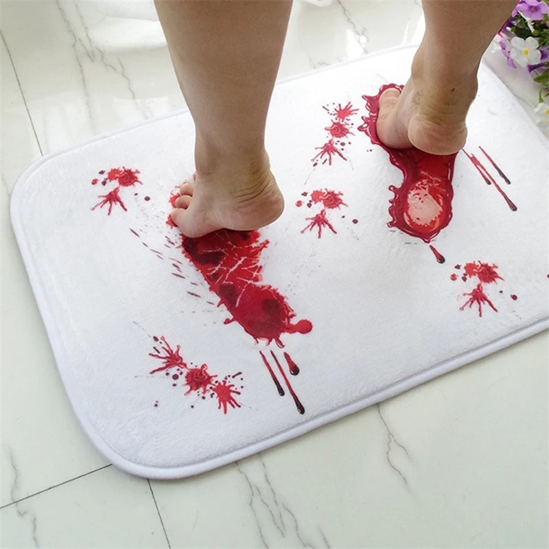 40 * 60Cm Blood Bath Mat Halloween Bath Mat Bloody Red Horrible Floor Mat Home Bathroom Horror Blood Footprints Anti-Slip Mat