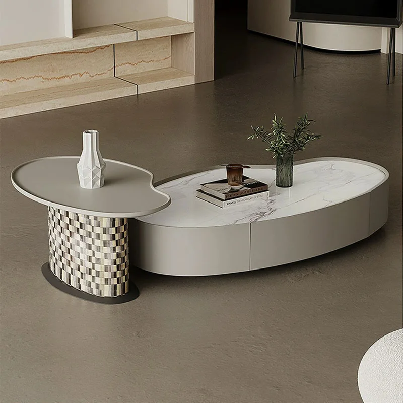 

Unique Oval Coffee Table Minimalist Hardcover Industrial Storage Side Table Nordic Luxury Mesa Auxiliar Living Room Accessories