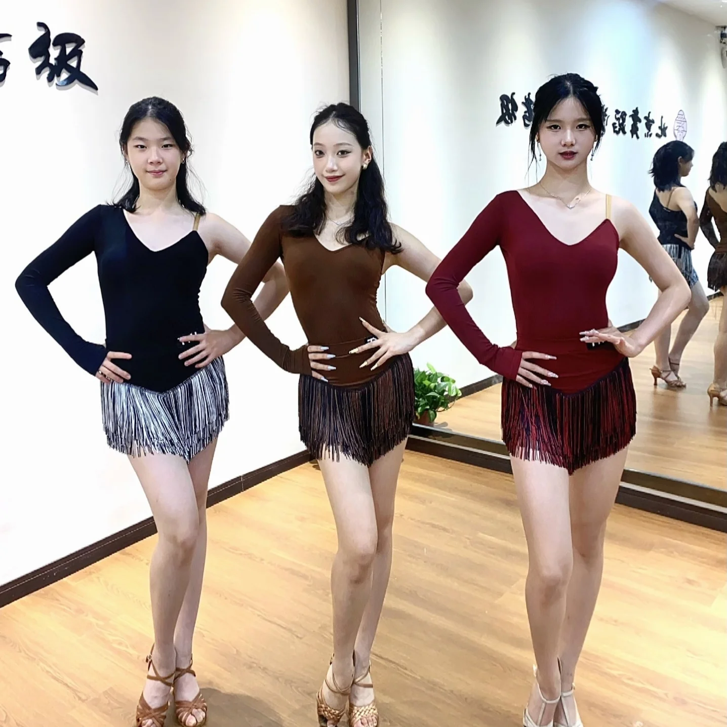 

Latin Dance Clothes Women One Sleeved Tops Tassel Skirt Practice Clothing Cha Cha Rumba Samba Dance Performance Dresses DNV24276