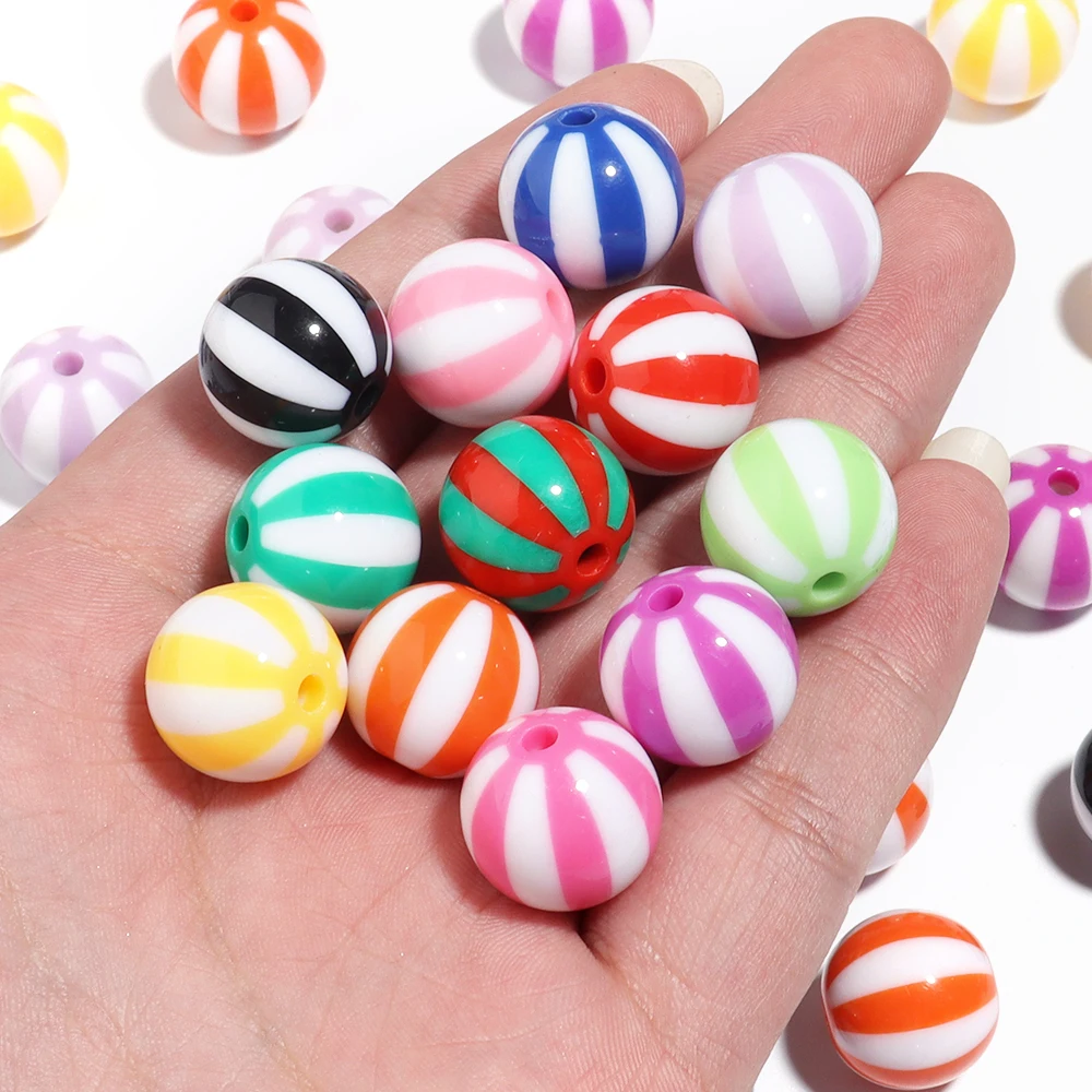 12 16 20mm Acrylic Beads Colorful Stripes Round Large Hole Beads Loose Spacer Beads Diy Bracelet Necklace Jewelry Accessories