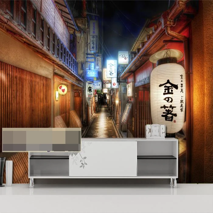 Customized Nightscape Wallpaper Liquor Street Nightscape Japanese Cuisine Mural Living room sofa TV background wall restaurant
