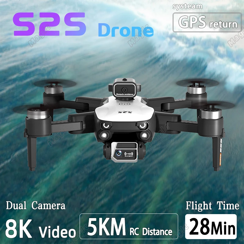 S2S Drone Professional 8K HD Dual Camera Brushless Motor Obstacle Avoidance Smart Aircraft RC Helicopter Foldable Quadcopter Toy