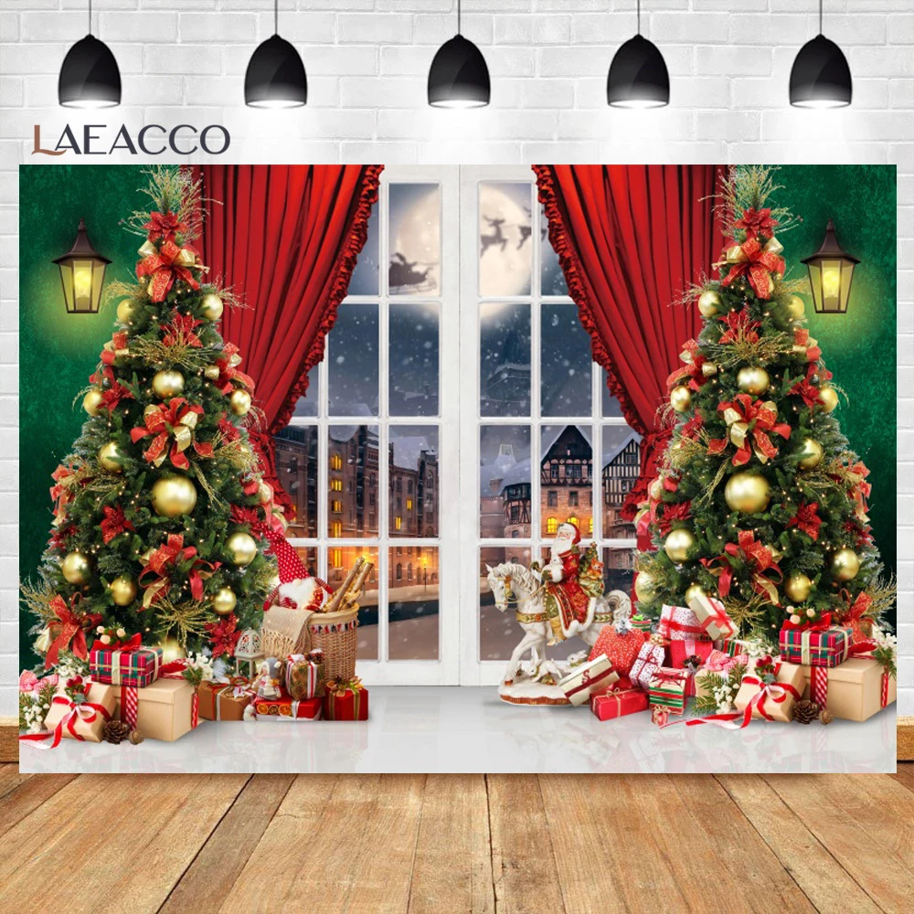 Winter Christmas Fireplace Photography Backdrop Xmas Tree Gift Wreath Living Room Decor Family Portrait Photography Background
